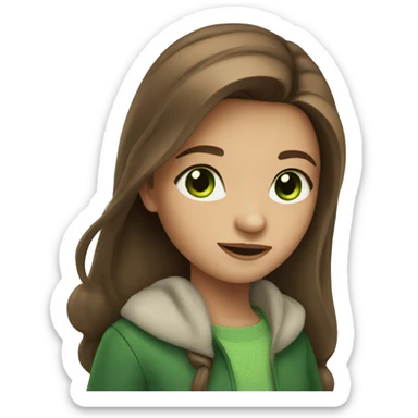 Girl With Long Brown Hair and green eyes sticker
