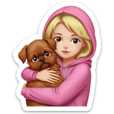 Girl with pink hoodie and brussels griffon hugging sticker
