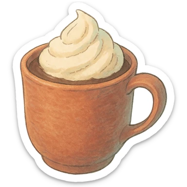 a cup of cocoa with whipped cream, Japanese soft pastel hand-drawn style, full object, transparent background sticker