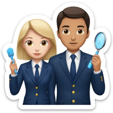 detective man interviewing cleaning girl  sticker
