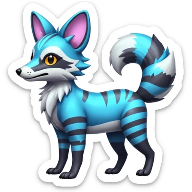 Shiny Neon Glossy Silvally-Aardwolf-Tanuki-Genet-Bobcat-fusion-animal-hybrid-creature, full body sticker