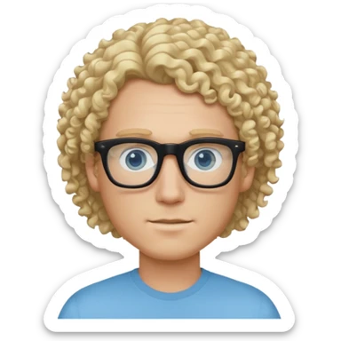 white guy with curly blonde hair and light blue ish  eyes with black glasses  sticker