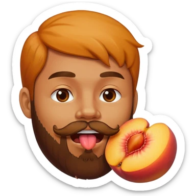 Man with beard licking peach sticker