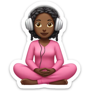 Black girl meditating with braids as hair wearing headphones pink clothes on sticker