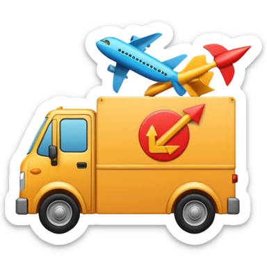 emoji style label representing logistics with a delivery truck, package, and arrows symbolizing movement and shipping sticker