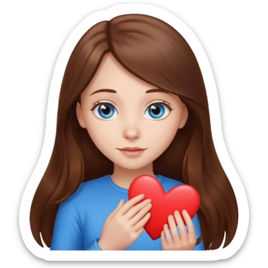 beautiful girl long brown hair , blue eyes love heart sticker