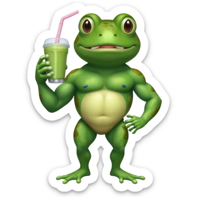 crazy muscular frog drinking protein shake sticker