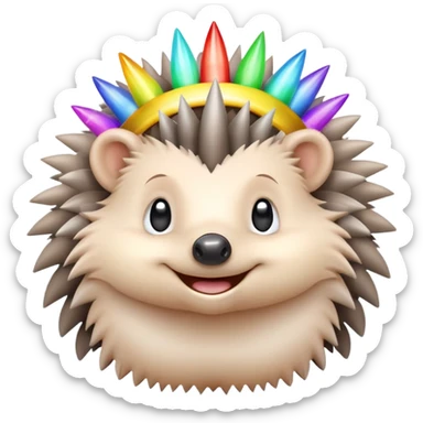 Hedgehog with cloud-like spikes and rainbow halo sticker