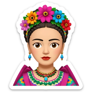 Frida Kahlo with colorful flower headpiece and traditional Mexican dress sticker