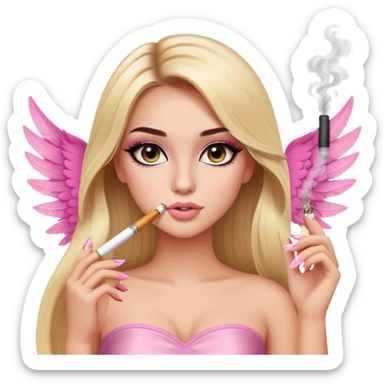 blonde long hair gorgeous girl with latina makeup holding a lit cigarette winged eyeliner big lashes light pink tube top sticker
