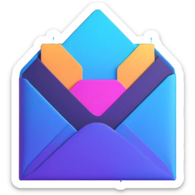 modern futuristic emoji for AI newsletter, floating envelope with AI chip details and shimmering, cyberpunk-inspired color palette sticker