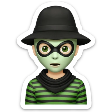 alien with robber mask curly hair and robber outfit hat sticker
