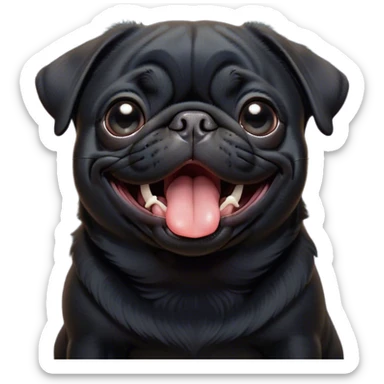 Cinematic Cute Yawning Black Pug Portrait Emoji, Head tilted slightly with a dramatic, wide-open yawn, showcasing a smooth black coat with a velvety texture, floppy ears slightly drooping, round dark eyes barely open in drowsy contentment, Simplified yet irresistibly adorable features, highly detailed, glowing with a soft, cozy glow, high shine, relaxed yet expressive, stylized with a touch of whimsy, bright and endearing, soft glowing outline, capturing the essence of a sleepy yet affectionate companion, so drowsy it feels like it could stretch out of the screen and curl up for a nap! sticker