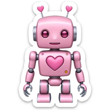 cute pink robot with hearts pink sticker