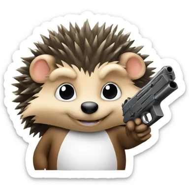 A hedgehog with a gun sticker