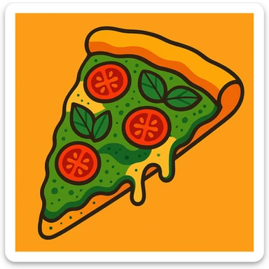 pesto pizza slice, vibrant illustration style, colorful, detailed sticker