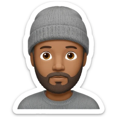 Middle-aged black male, goatee beard, wearing a gray knit beanie sticker
