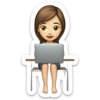 pretty programmer girl with brown hair working with MacBook sticker
