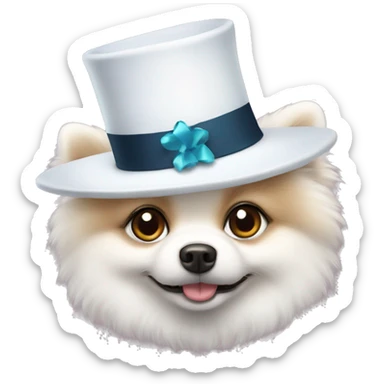 A white pomeranian in a New Year's hat sticker