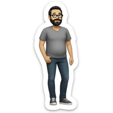 Full body pregnant man with black hair and black beard and glasses sticker