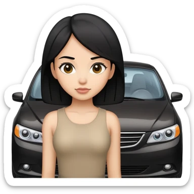 Black hair women and black car  sticker