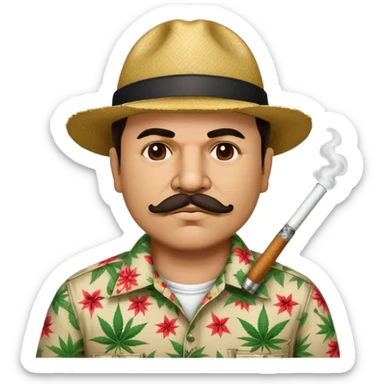 Mexican drug lord El Chapo with mustache and patterned shirt, smoking weed sticker