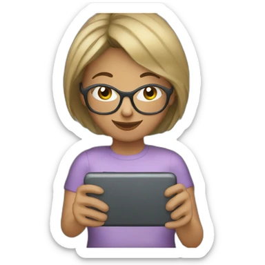 Woman with glasses and straight short hair playing a farm game on her smartphone sticker