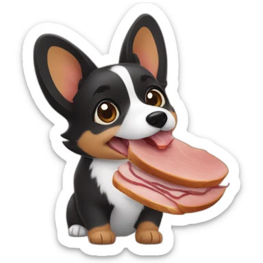 Black corgi eating ham sticker