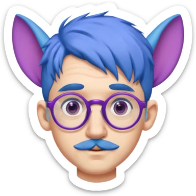 blue haired man with big ears and purple earrings and spectacles sticker