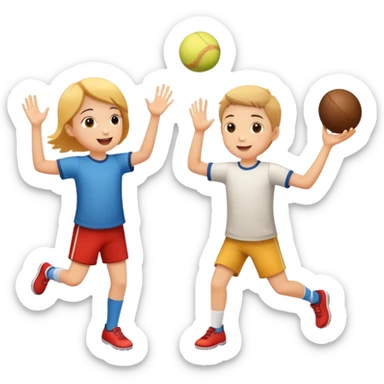 two children playing catch, throwing and catching a ball, happy and playful sticker