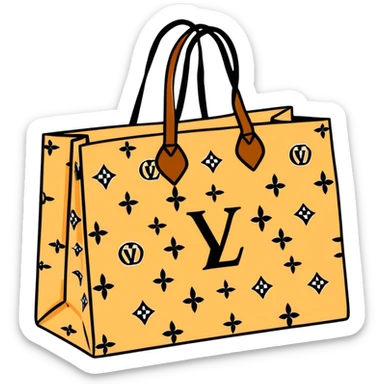 Louis Vuitton paper shopping bag with classic brown LV monogram pattern and handles sticker