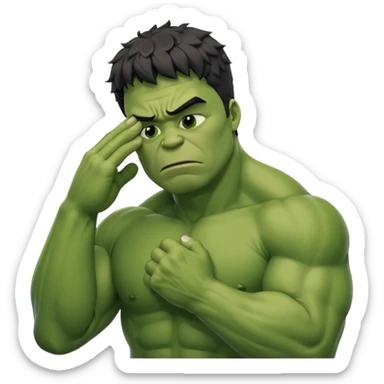 Create a man in a Hulk costume with his hand on his forehead and eyes closed (disappointment) sticker