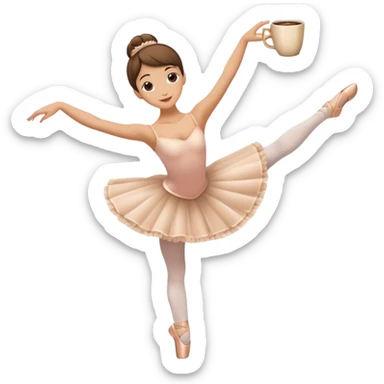 Coffee cup with steam wearing ballet slippers and performing an arabesque pose sticker