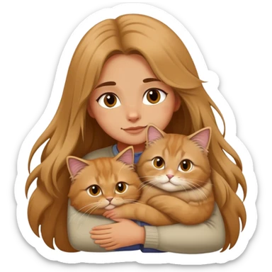 A long-haired girl hugs a British longhair cat tightly sticker