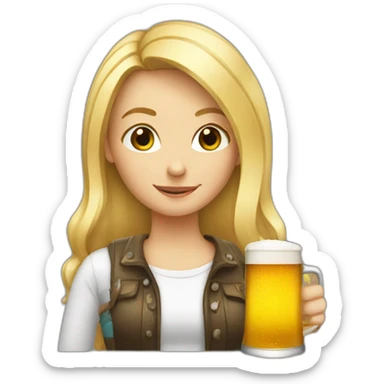 Blond girl holding beer sticker