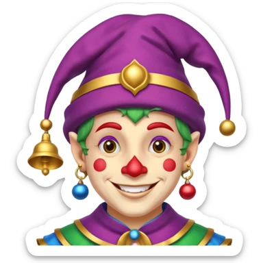 Royal Jester – Smiling trickster with colorful hat and bells sticker