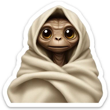 E.T. wrapped in a blanket like a baby sticker