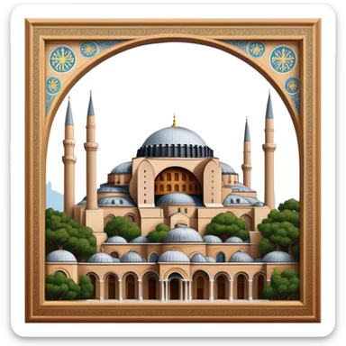 Cinematic Realistic Hagia Sophia Landmark Emoji, depicted with the majestic historic architecture rendered with intricate detail and dramatic, timeless lighting. sticker