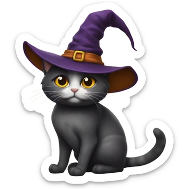 Cat with witch hat sticker