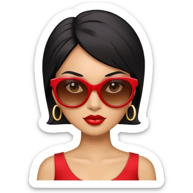 red diva with black hair and sunglasses and light brown skin sticker