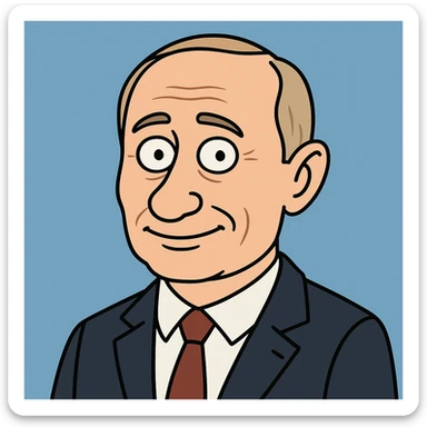 app icon of Vladimir Putin, cartoon style, friendly, minimal, no text, blue background sticker