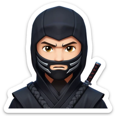 clash-of-clans-aesthetic_-cinematic-mysterious-male-ninja-portrait-emoji, rendered in a flat, vector-style with minimal shading and bold, simplified shapes, with a head slightly turned revealing intense, focused eyes. Next to him is an agile trained panther tiger with glossy fur moving silently through shadowed urban rooftops and moonlit alleyways. sticker