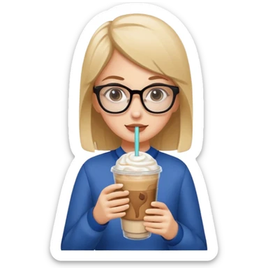 Una chica blanca con lentes tomando su frappe  sticker
