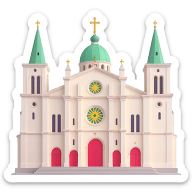 3D Discord role icon of Vilnius Cathedral Lithuania with clear architectural details and a hint of Lithuanian flag colors sticker