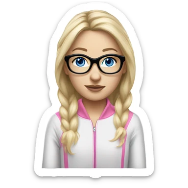 Realistic-fair-haired-white-girl-pink-oversize-tracksuit-black-glasses-blue-eyes sticker