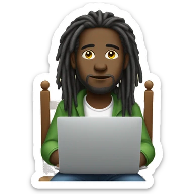 Black-guy-with-dreads-sitting-down-on-chair facing-foward-focused-on-laptop-computer- sticker
