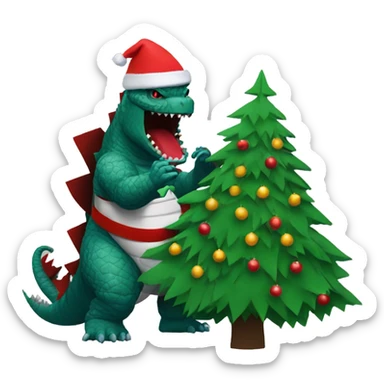 Godzilla destroying a Christmas tree sticker