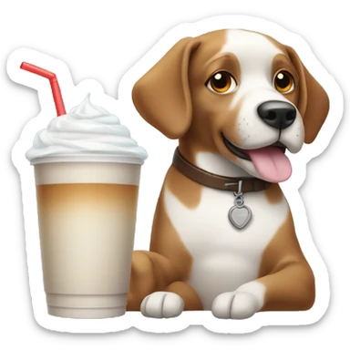 Dog holding Iced coffee with cold foam sticker
