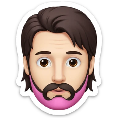 Handsome white man with big brown eyes thin pink lips long nose and dark brown messy hair cover his forhead very light beard sticker