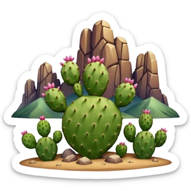 prickly pear cactus with mountains in background sticker